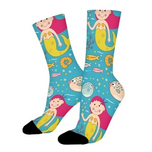 Cartoon Sea World Mermaid Women Printed Crew Socks Funny Funky Socks Soft Polyester Novelty Gifts for Artists Men - 1 of 1
