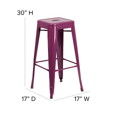 30'' Purple Metal Indoor-Outdoor Stackable Barstool