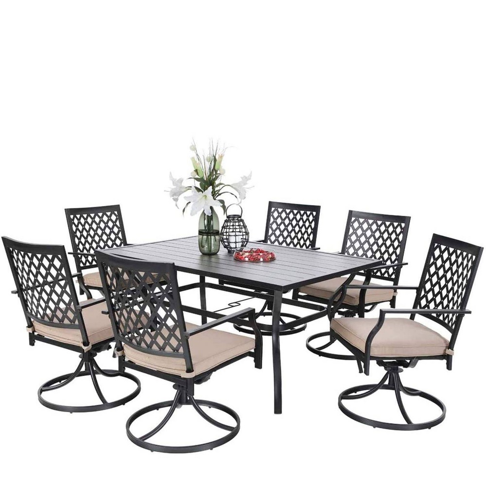 7pc Patio Set with 37 Table & Diamond Back Swivel Arm Chairs Captiva Designs