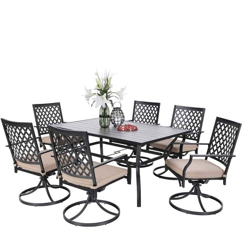 7pc Patio Set With 37 Table Diamond, Patio Dining Set With Six Swivel Chairs