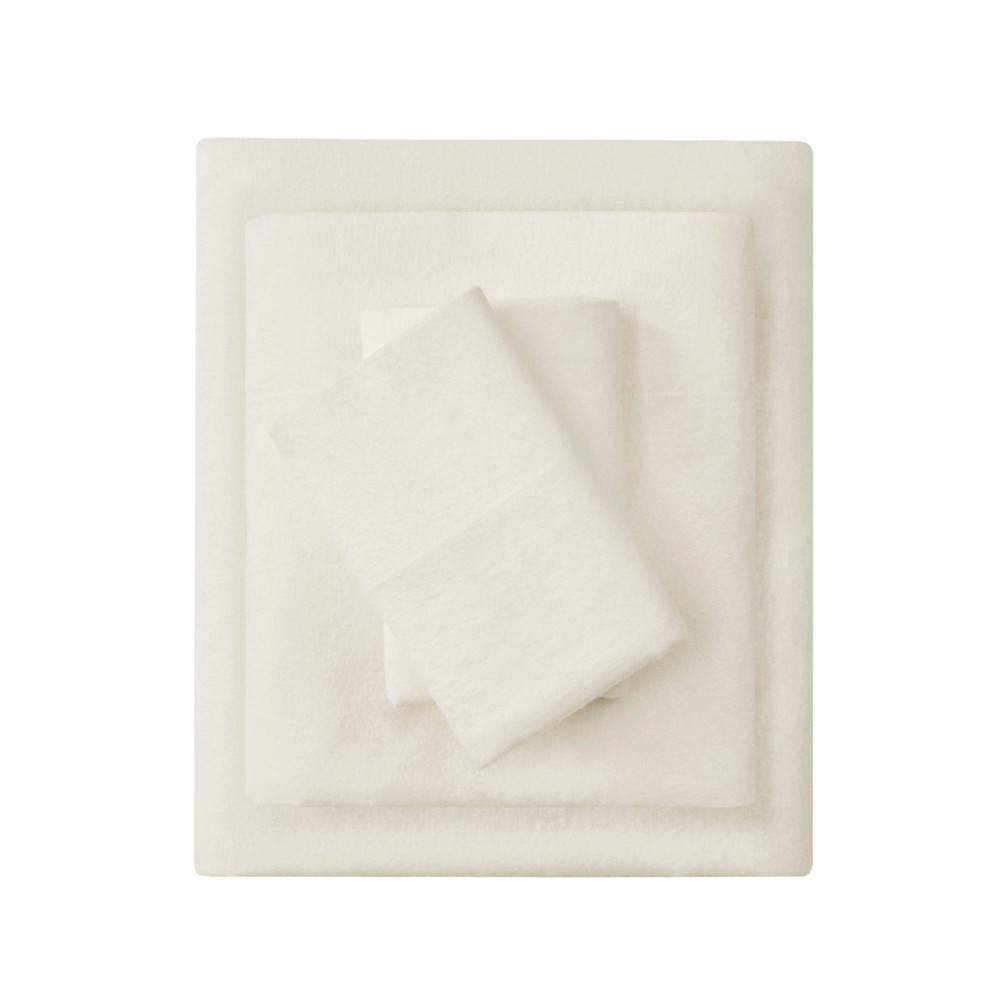 Queen Solid Oversized Cotton Flannel 4pc Sheet Set Ivory - Beautyrest