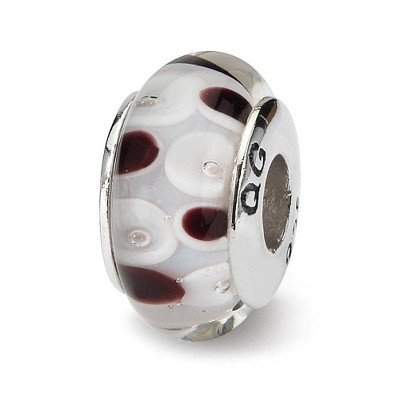 Black Bow Jewelry Brown & White Dotted Glass Sterling Silver Bead Charm