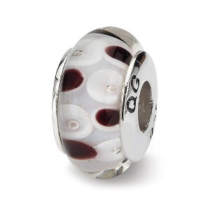 Black Bow Jewelry Brown & White Dotted Glass Sterling Silver Bead Charm - 1 of 3