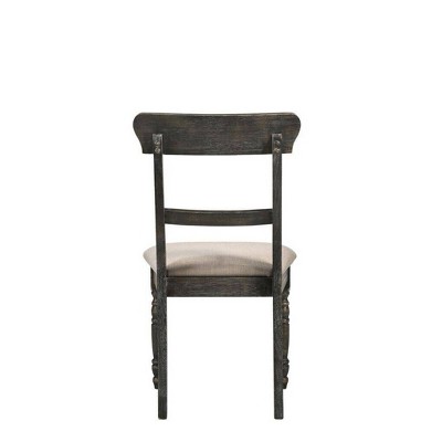 Weathered Gray Wood & Light Brown Linen Upholstered Side Chair Set