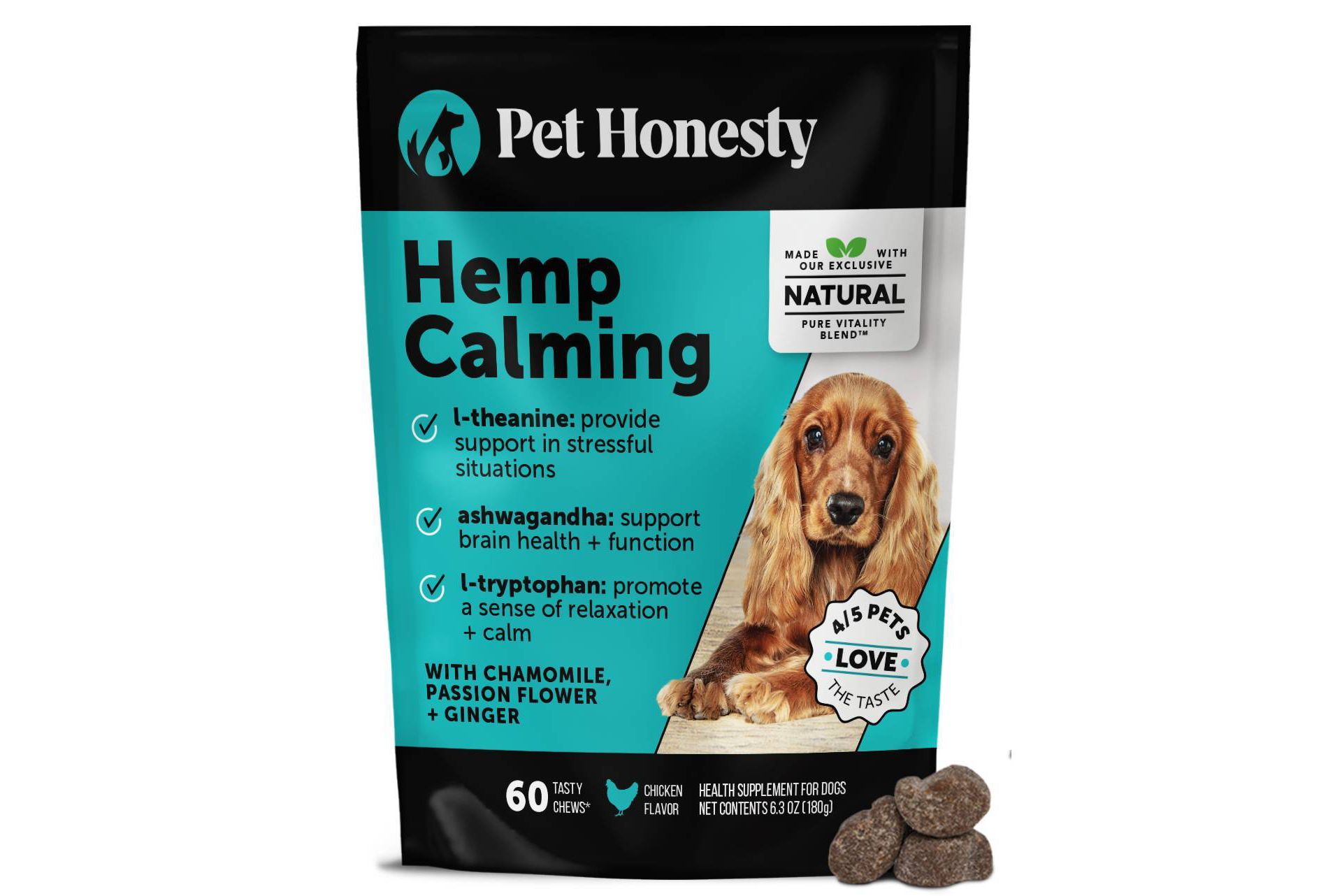 Pet Honesty Hemp Calming Chicken Flavor Supplement for Dog - 60ct: Dairy-Free, No Artificial Fillers, Wheat Free