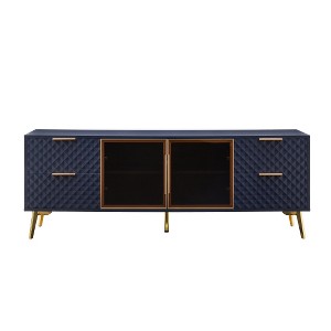 TIRAMISUBEST 59.9" Modern TV Stand - Dark Blue Geometric Design, Aluminum Frame & Tempered Glass, 4-Drawer Storage - 1 of 4