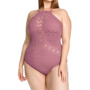 Women's Color Play Lace High Neck One Piece Swimsuit - Plus - BECCA - 1 of 3