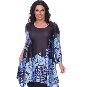 Women's Plus Size 3/4 Sleeve Printed Rella Tunic Top with Pockets - White Mark - 1 of 3