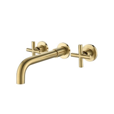 Munora Wall Mounted Bathroom Sink Faucet, Brushed Gold with 360° Swivel Spout and Cross Handles