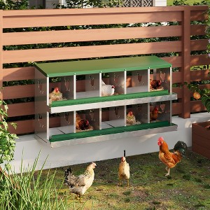 6/8/10 Compartment Galvanized Chicken Nesting Box - Metal Laying Box with Legs for Hens - 1 of 4