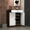 TIRAMISUBEST 4-Tier Shoe Cabinet - White Wood Storage Organizer with Drawer & Adjustable Shelves for Entryway/Hallway - 3 of 4