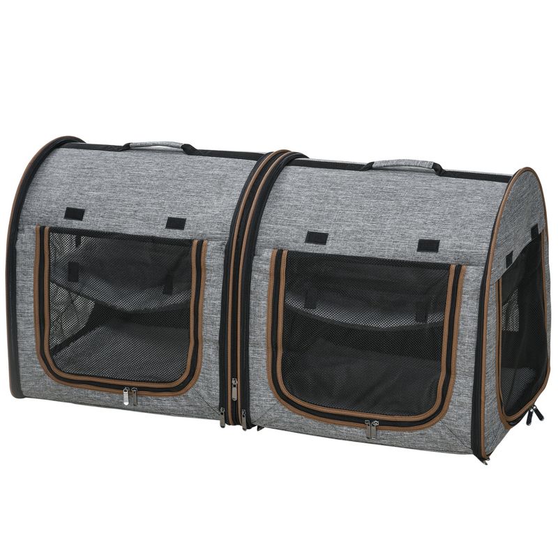 PawHut 39" Portable Soft-Sided Pet Cat Carrier with Divider, Two Compartments, Soft Cushions, & Storage Bag, 4 of 10