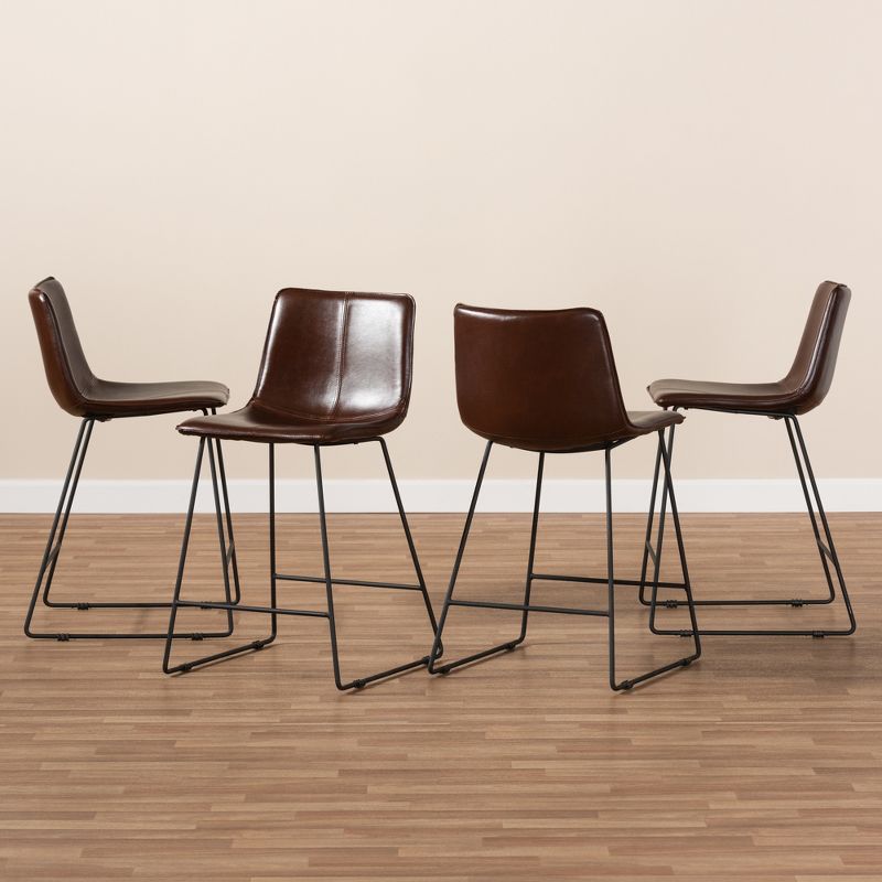 Set of 4 Carvell Faux Leather Upholstered Pub Counter Height Barstools Set Dark Brown/Black - Baxton Studio, 3 of 7