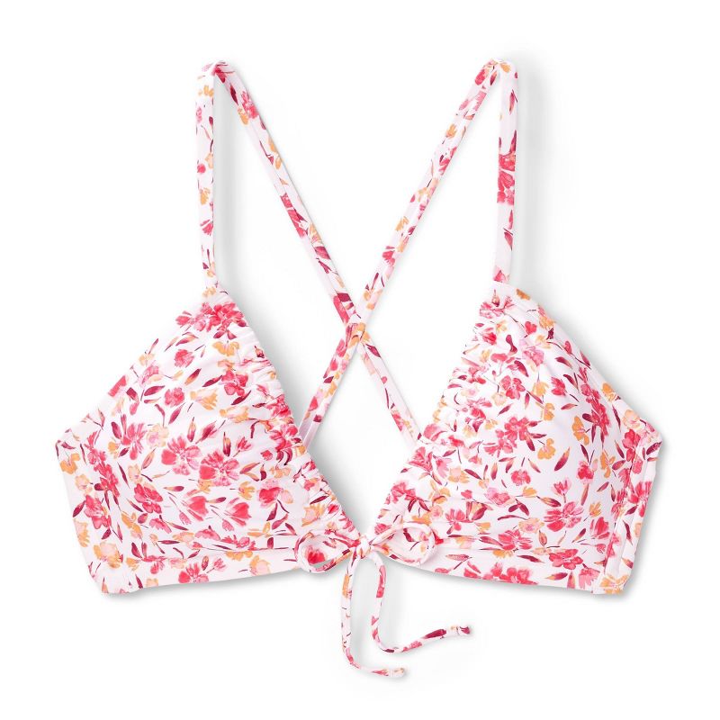 Women's Tunneled Tie-Front Triangle Bikini Top - Shade & Shore™ Pink Ditsy Floral Print, 5 of 7