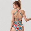 Anna-Kaci Women's Tropical Floral One Piece Swimsuit with High Neck and Cutout Shoulder Detail - 3 of 4