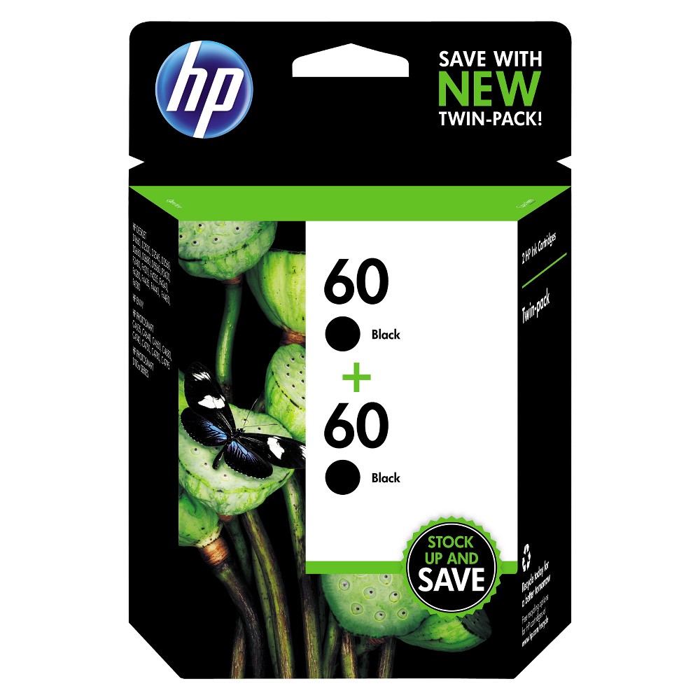 HP 60 2pk Ink Cartridges - Black (CZ071FN#140)