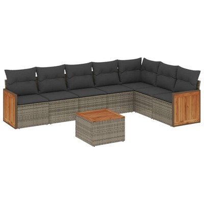 vidaXL 8 Piece Patio Sofa Set with Cushions Gray Poly Rattan - With Table