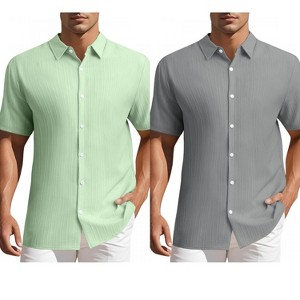INSPIRE CHIC Men's Summer Point Collar Short Sleeves Button Down Linen Shirts 2 Packs - 1 of 4