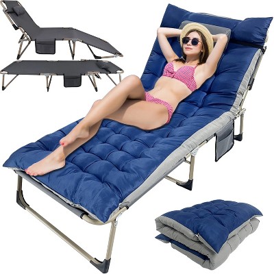 Musment Folding Camping Cot Bed with Pillow, Adjustable 5-Position Folding Chaise Lounge Chair, Portable Guest Bed & Outdoor Folding Sleeping Cots