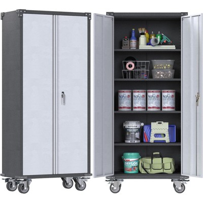 SUXXAN 72" H Metal Garage Storage Cabinet with Wheels and 4 Adjustable Shelves for Garage Home Office Utility Room,Required Assembly