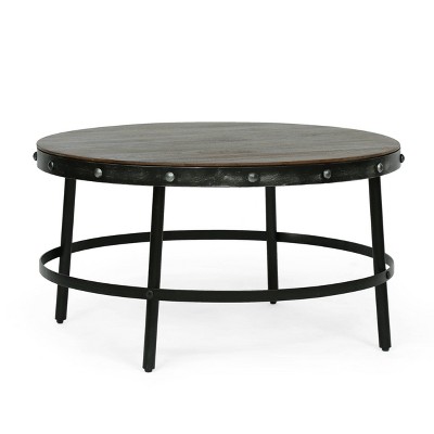 Rivet Modern Industrial Handcrafted Round Mango Wood Coffee Table Brown/Antique Gunmetal - Christopher Knight Home