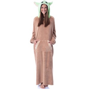 Star Wars The Mandalorian Baby Yoda Costume Adult Wearable Blanket Pullover Robe Brown - 1 of 4
