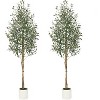 5/6/7FT Artificial Olive Tree with White Planter, Faux Potted Plant with Natural Wood Trunks, Realistic Floor Tree for Living Room Home Office Decor - 2 of 4