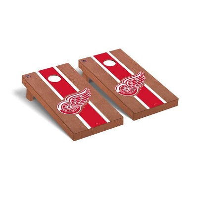 NHL Detroit Red Wings Premium Cornhole Board Rosewood Stained Stripe Version