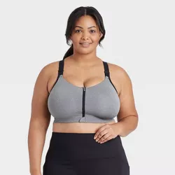 Women's Plus Size High Support Zip-Front Sports Bra - All in Motion™ Heather Gray 40DD