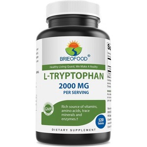 Brieofood L-Tryptophan 2000mg per Serving - 120 Tablets - Supports Poisitive Mood & Relaxation - 1 of 3