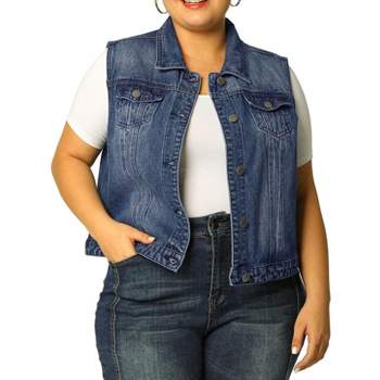 Agnes Orinda Women's Plus Size Sleeveless Chest Pockets Button-up Denim  Vests : Target