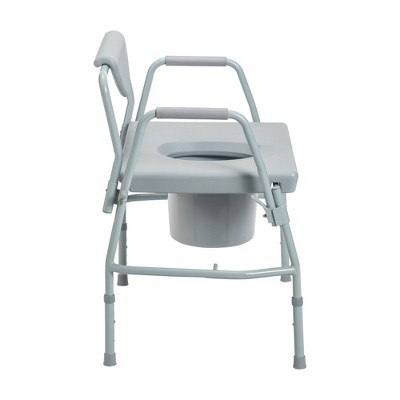 Gray Steel Bariatric Drop Arm Bedside Commode Chair