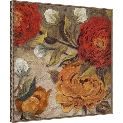 Versailles Floral Beaded Bronze Framed Canvas Wall Art