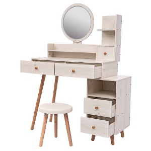 Makeup Vanity Desk with Round Mirror and Lights, Vanity Makeup Table Set, Small Vanity Table for Bedroom with Lots Storage, 3 Lighting Modes, 31.5in - 1 of 4