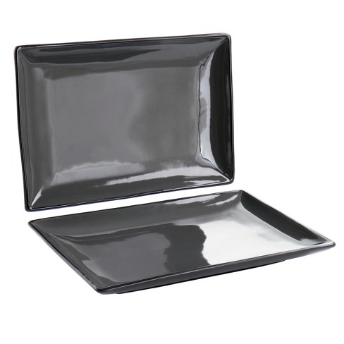 Gibson Home Urban Cafe 2 Piece 12 Inch Rectangle Stoneware Platter Set in Gray - image 1 of 4