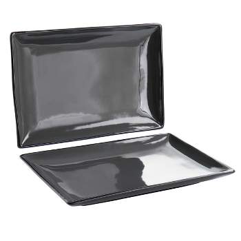 Gibson Home Urban Cafe 2 Piece 12 Inch Rectangle Stoneware Platter Set in Gray