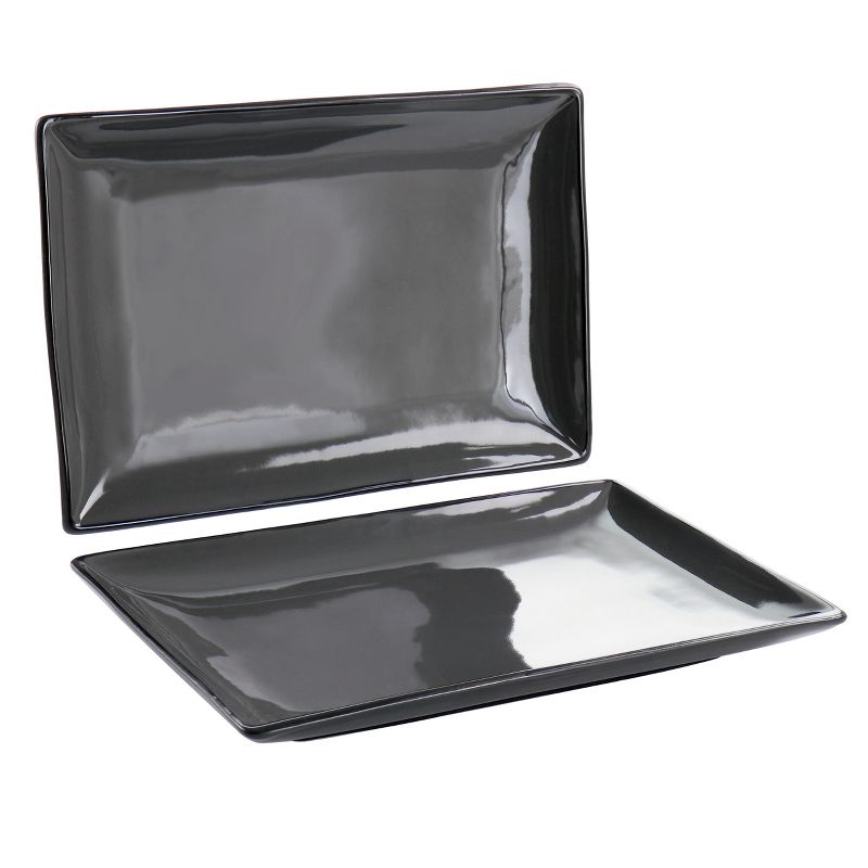 Gibson Home Urban Cafe 2 Piece 12 Inch Rectangle Stoneware Platter Set in Gray, 1 of 7