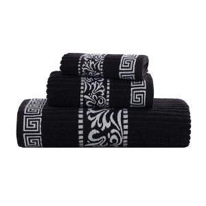 100% Cotton Medium Weight Floral Infinity Trim 3 Piece Bathroom Towel Set by Blue Nile Mills - 1 of 4