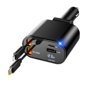 Itopfox Upgraded Retractable Car Charger 4 in 1, Fast Phone Charger with 2.6ft Cord, USB C & Apple Car Adapter, for iPhone 17 16 15 Pro Max 14 13 - 1 of 4
