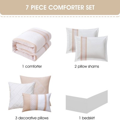 King Pink and White Microfiber Comforter Set with Decorative Pillows