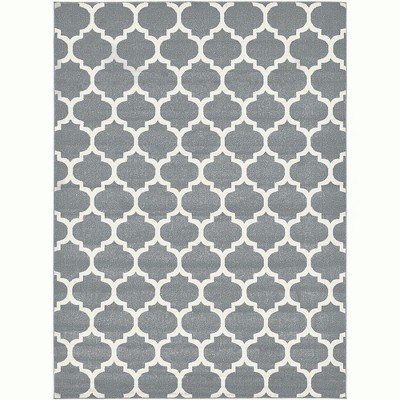 Elegant Dark Grey Trellis Synthetic 8' x 11' Area Rug