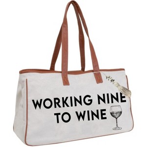 Magid Canvas Wine Tote "WORKING NINE TO WINE" - 1 of 4