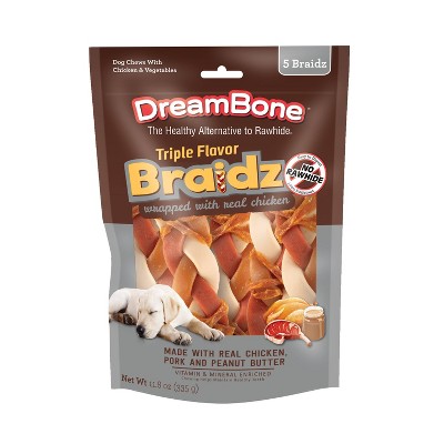 DreamBone Triple Flavor with Peanut Butter Braidz Dog Treats - 11.8oz