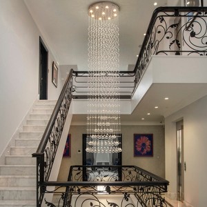 LLHZSY Modern Luxury Raindrop Crystal Chandelier 9-Light Flush Mount Ceiling Lighting for High Spiral Staircase-Chrome-W23 3/5" x H98 2/5" - 1 of 4