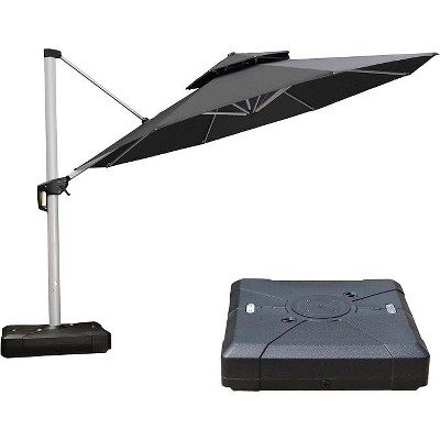 PURPLE LEAF Outdoor Patio Umbrella Offset Cantilever with Base 360 Degree Rotation Round Market Umbrella for Deck Pool and Garden