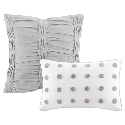Off-White Cotton Jacquard Full/Queen Duvet Cover Set with Decorative Pillows