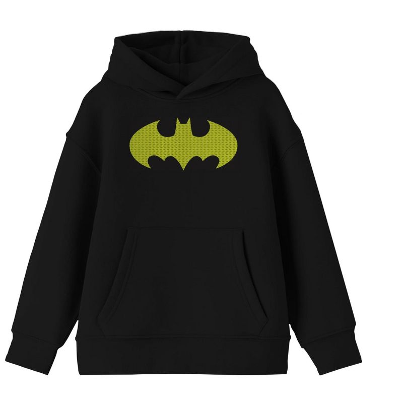 DC Batman Superhero Neon Logo Youth Boys Black Hoodie, 1 of 3