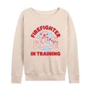 Women's - Disney - Firefighter Mickey & Friends Lightweight French Terry Wide Neck Long Sleeve Shirt - 1 of 4