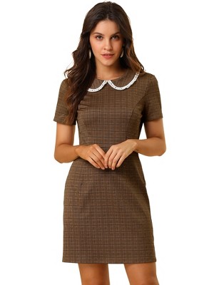 Allegra K Women's Vintage Houndstooth Short Sleeve Slim Fit Stretchy Mini Bodycon Dress