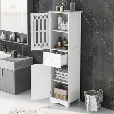 LOVMOR Freestanding Storage Cabinet with Drawer and Doors